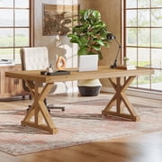 Finmind 63 Solid Wood Executive Desk, Large Simple Writing Study Table for Home Office, Brown