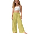 thumbnail image 2 of OOOUM Girls Straight Pants Fashionable Solid Color Wide Leg Trousers Baggy Sweatpants For Kids Daily Wear Yellow 10-11 Years, 2 of 6