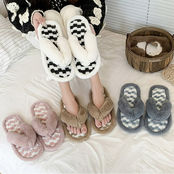 Slippers for Women Slip-on Round Toe House Flip-Flops Flats Women's Fashion Casual Indoor Home Plaid Fall Winter Trend Flat Soft Bottom Sandals