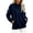 Dark Blue, variant on Women's Half Flannel Pullover Sweatshirt Loose Loungewear Casual Long Sleeve Top with Pockets