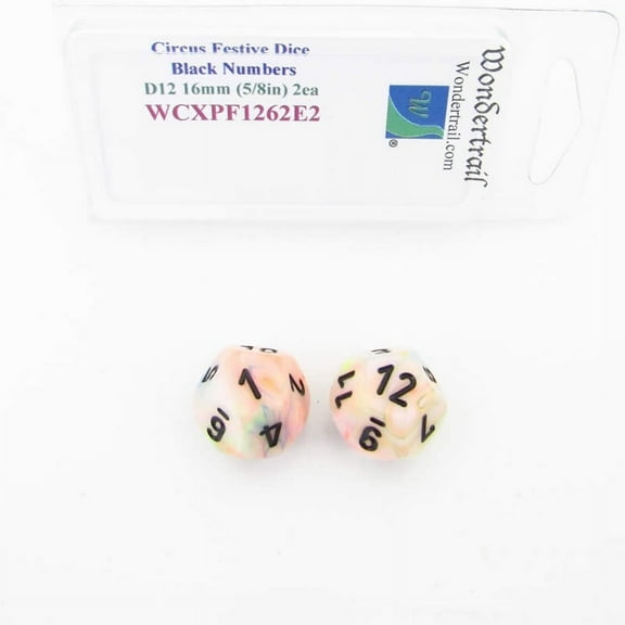 Circus Festive Dice with Black Numbers D12 Aprox 16mm (5/8in) Pack of 2 Wondertrail