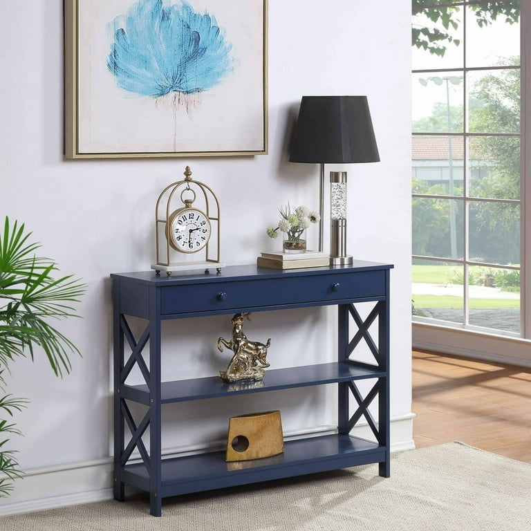 Convenience Concepts Oxford 1 Drawer Console Table with Shelves Cobalt Blue