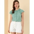 thumbnail image 3 of Blusa de trabajo de Algodón con cuello de Corbata y volantes Allegra K Azul XS, 3 of 6