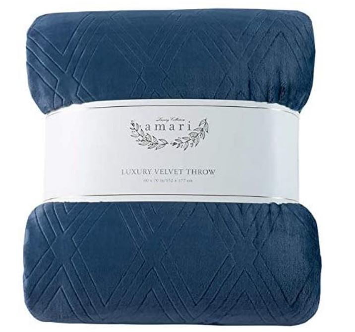 Luxury Collection Amari Velvet Throw Blanket, Navy Blue, 60x70in NEW