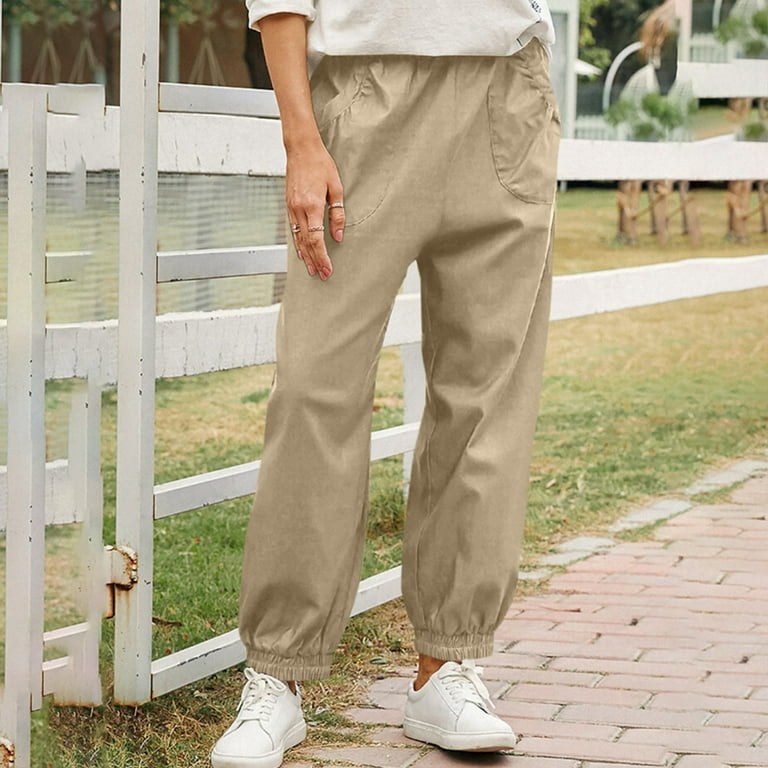 Kayannuo Cargo Pants Women Spring Summer Deals Fashion Women's Solid Casual  Cotton And Linen Pocket Long Cargo Pants Khaki