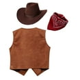 thumbnail image 2 of TiaoBug Kids Boys Girls Western Cowboy Costume with Cowboy Hat Bandana Outfits for Holiday Party Brown B 12, 2 of 5