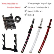 31 inches Wooden Blade Sword Set with Black Belt and Holder, Shusui & Wado Ichimonji & Kitetsu