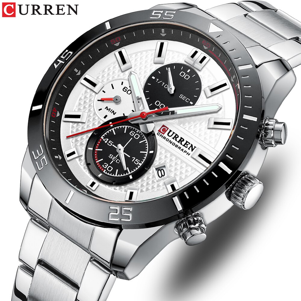 CURREN New Style Watches for Men Sport Stainless Steel Wristwatches with Luminous Point Quartz Movement Clock for Male