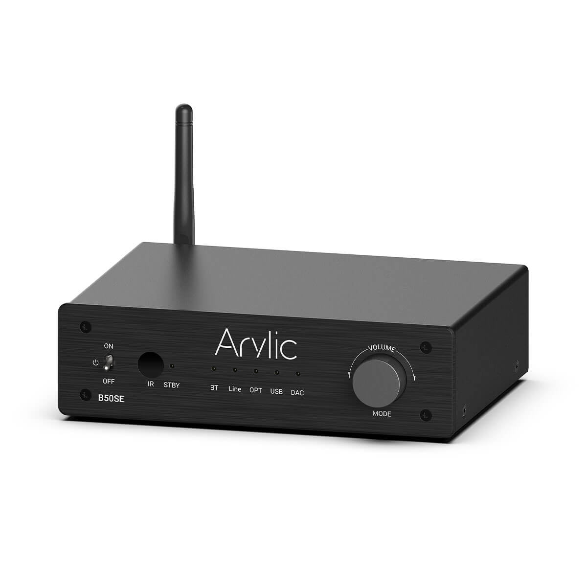Arylic B50SE Bluetooth 5.0 Stereo Amplifier, 50W x 2 Home Audio Amp with Subwoofer Output, Optical/USB/RCA Inputs & Remote Control for Passive Speakers