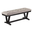 thumbnail image 1 of Weathered Gray Wood Dining Bench with Beige Fabric, 1 of 2