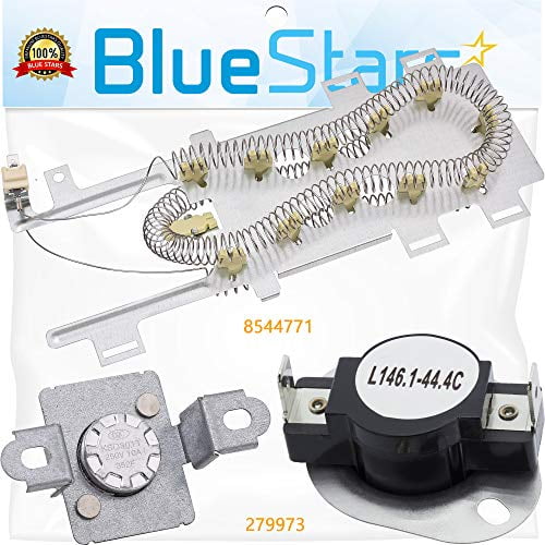 Photo 1 of 8544771 Dryer Heating Element and 279973 Thermal Fuse Thermostat Cut Off Kit by Blue Stars - Exact Fit for Whirlpool Kenmore Dryers Replaces WP8544771 PS11746337 EAP11746337 7154072 AP6013115
