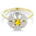 thumbnail image 2 of Gem Stone King 18K Yellow Gold Plated Silver Yellow Sapphire and I Diamond Engagement Ring for Women | 0.13 Cttw | Round 3MM | Gemstone September Birthstone | Size 9, 2 of 2