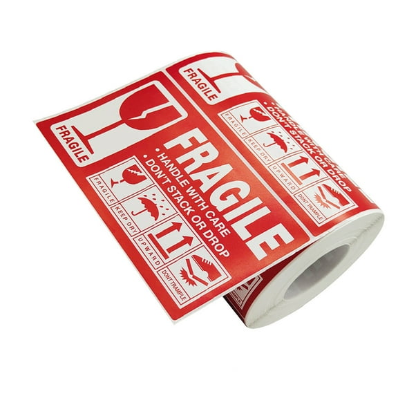 LEORX Red Fragile Label - Self-Adhesive Warning Sticker for Packaging