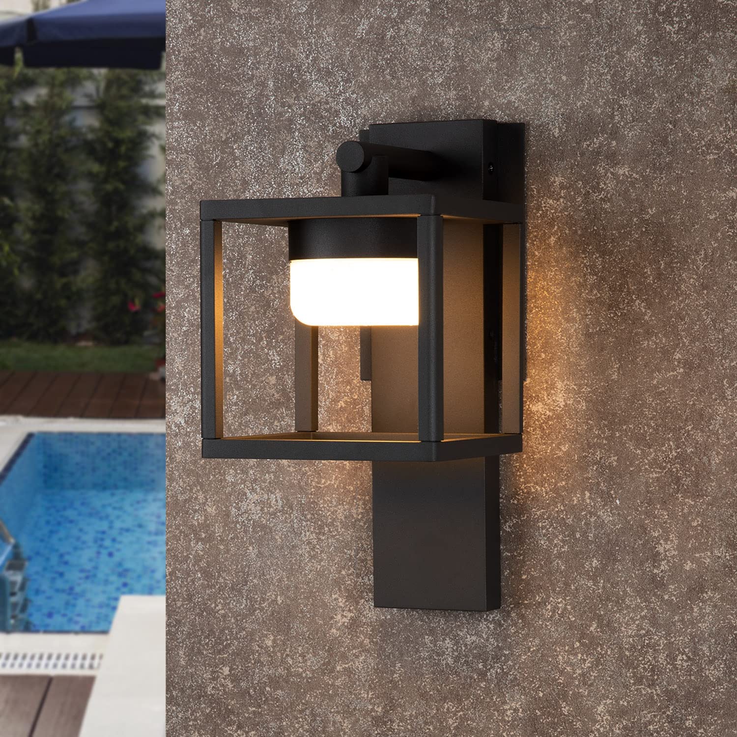 Lustrlach Outdoor Wall Light Fixture Black Exterior Porch Light with GX53 LED Bulb Square Wall Mount Sconce for House Garage Patio,650lm 120V 6.5W