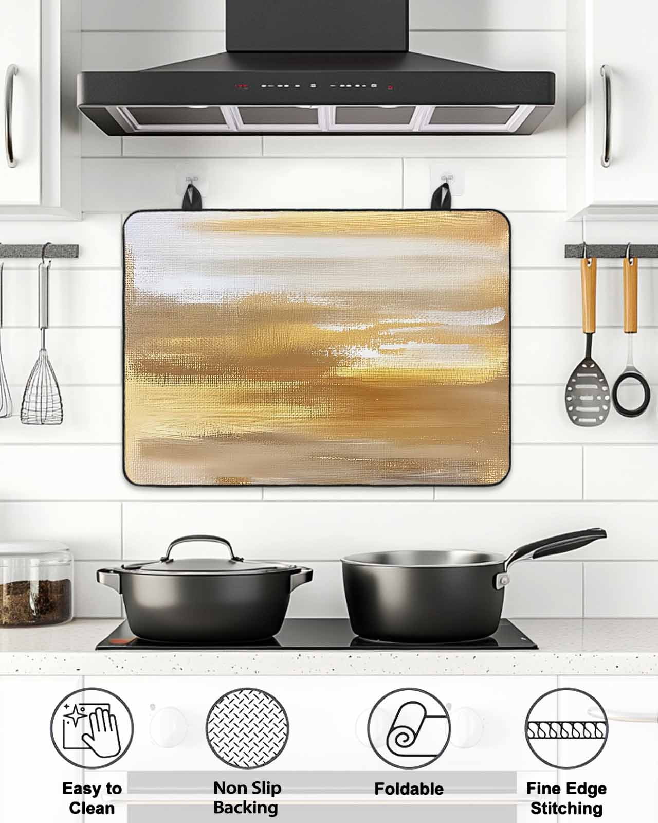 Stove Top Covers for Electric Stove, Yellow Beige Glass Stovetop Cover Protector, Modern Oil Painting Abstract Art Induction Cooktop Protector Oven Mat for Kitchen Countertop 24"x21"