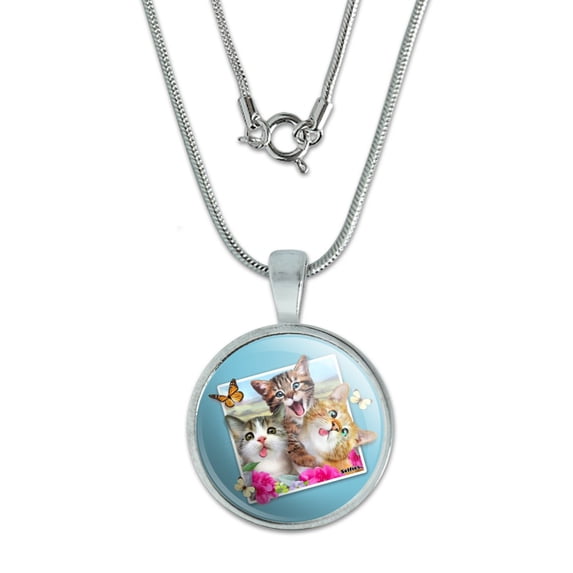 Cats Selfie Picture 0.75" Pendant with Sterling Silver Plated Chain