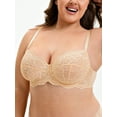 thumbnail image 5 of Wingslove Women's Plus Size Lace Bras Underwire Push Up Non-padded Sheer Mesh Bra Minimizer Support Bralette for Heavy Breasts,Deep Nude 42D, 5 of 5