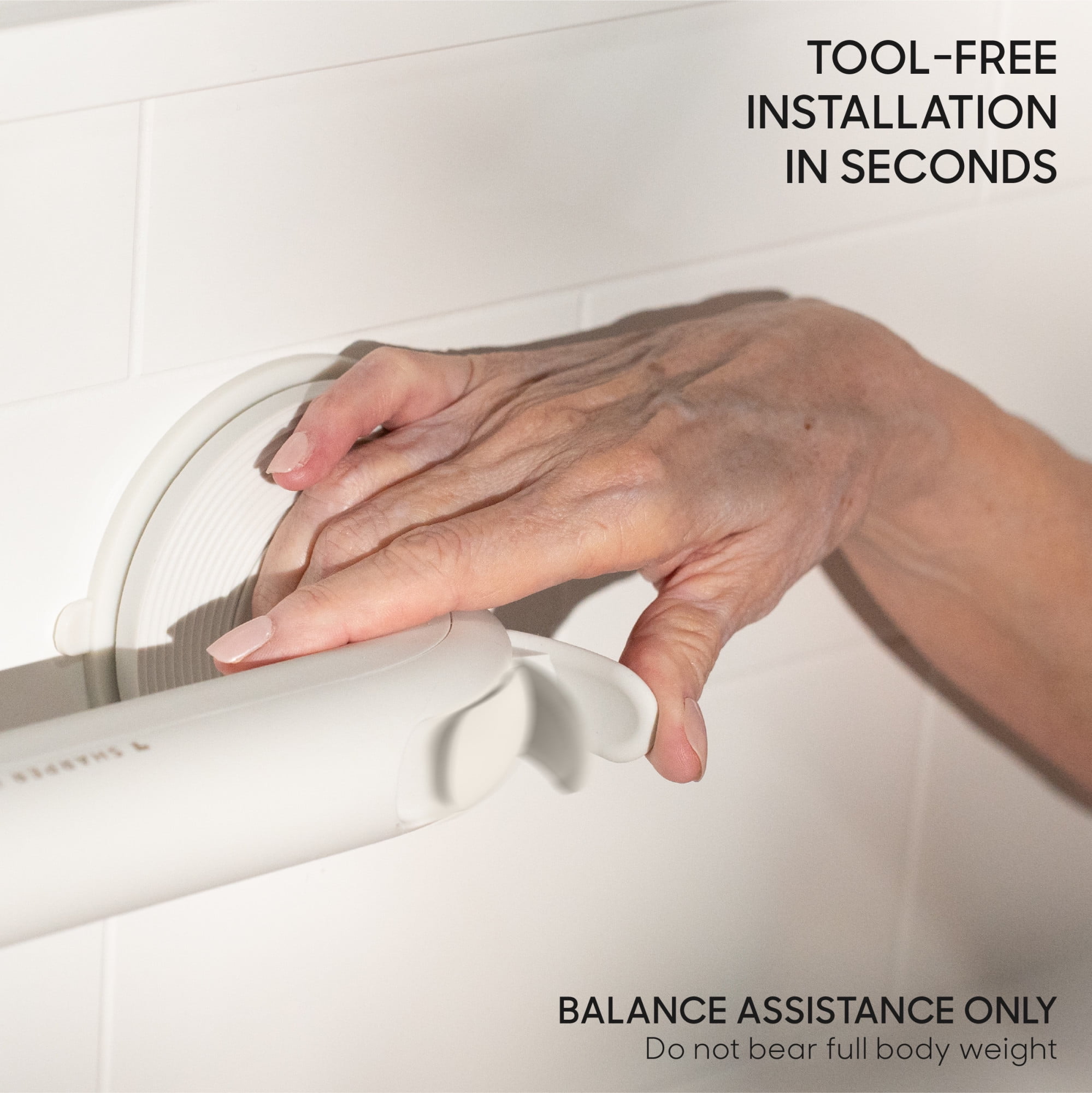 Sharper Image Deluxe Grip Bar, 13.6 in Suction Cup Bath Grab Bar with Secure Lock, Toolless Installation