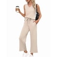thumbnail image 2 of Two Piece Sets for Women Summer Outfits Lounge Sets Mock Neck Tops Wide Leg Crop Pants Vacation Travel Outfits L, 2 of 8