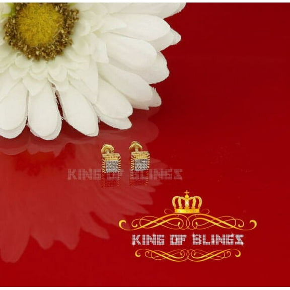 King of Bling's 10K Yellow Real Gold with Real 0.05CT Diamonds Men's/Women's Square Stud Earring