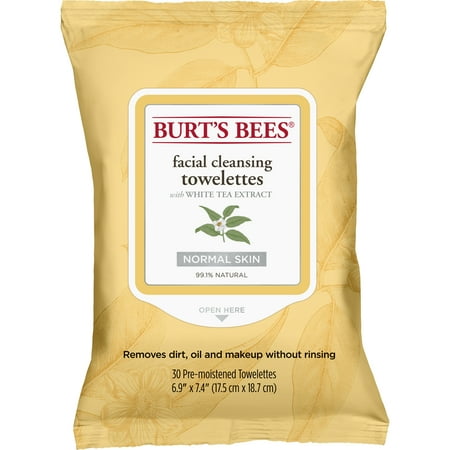 Burt's Bees Facial Cleansing Towelettes, White Tea Extract, 30 ct