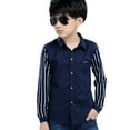 thumbnail image 3 of Kayannuo Baby Boy's Clothing Fall Winter Teen Baby Kids Boys Long Sleeve Stripe Fastener Gentleman Shirt Tops Clothes, Navy, 3 of 9