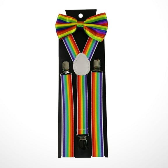 OFFIGAM 2-Piece Set Adult Suspenders with Striped Fabric and Cute Bow Ties for Photo Accessories and Memorable Moments