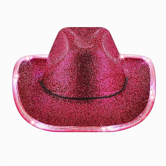NOLDARES Halloween Sparkly Kids Cowboy Hat Boys Girls Western Glitter Cowgirl Party Hats(Hot Pink,9-15 Y)