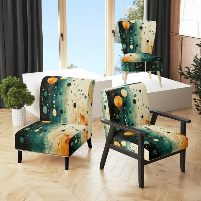 Designart « Blue Orange Mid Century Minimalist Oasis I » Collages Abstraits Sarcelle Fauteuil d'Appoint Rembourré - Fauteuil Moderne pour Salon