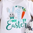 thumbnail image 6 of mgoYE Toddler Boy Clothes My First Easter Baby Boy Outfit Infant Clothes Bunny Letter Print Shirt+Overalls Pants+Hats Spring Outfit Set(White,12-18 Months), 6 of 8