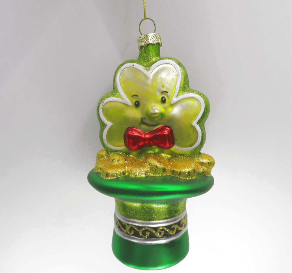 4.75" Shamrock and Leprechaun Hat Glass Christmas Ornament
