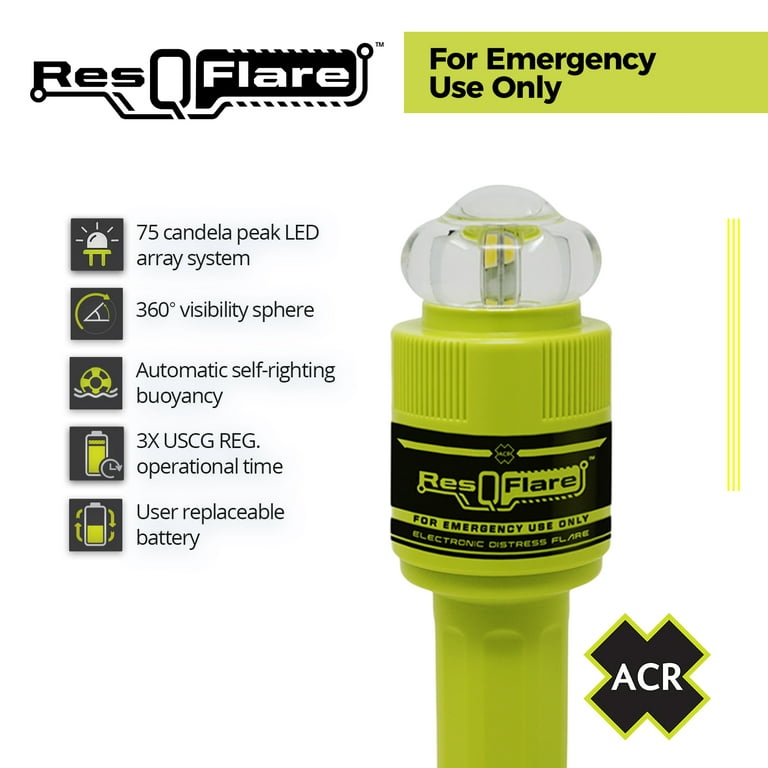 ACR ResQFlare Electronic USCG Approved Boat Flare & Distress Flag | 360°  Visibility Waterproof Flare | Non-Pyrotechnic Night Visual Distress Signal  