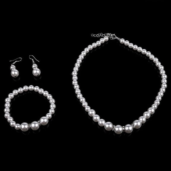 3 Pcs Beautiful Pearl Earrings Necklace Bracelet Set Jewelry All-match Gift for Best Friends Friendship Daily Wear
