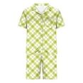 thumbnail image 4 of YABCSAZ Mens Pajama Set Short Slevee V Neck Plaid Button Down Shirt Tops and Wide Leg Bermuda Shorts Summer Casual Loose Fit Sleepwear Outfits Home Lounge Set, 4 of 4