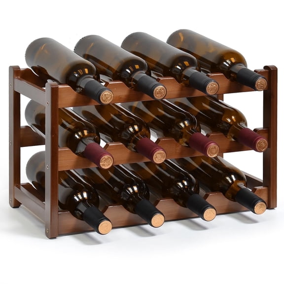 IWNTWY 3-Tier Bamboo Wine Rack, 12-Bottle Countertop Freestanding Wine Storage Holder