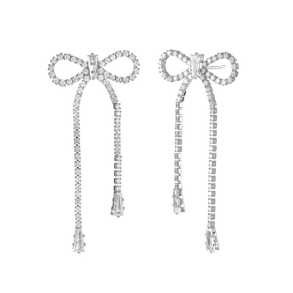Believe by Brilliance Fine Silver Plated Dangling Bow Earrings, 1 Pair