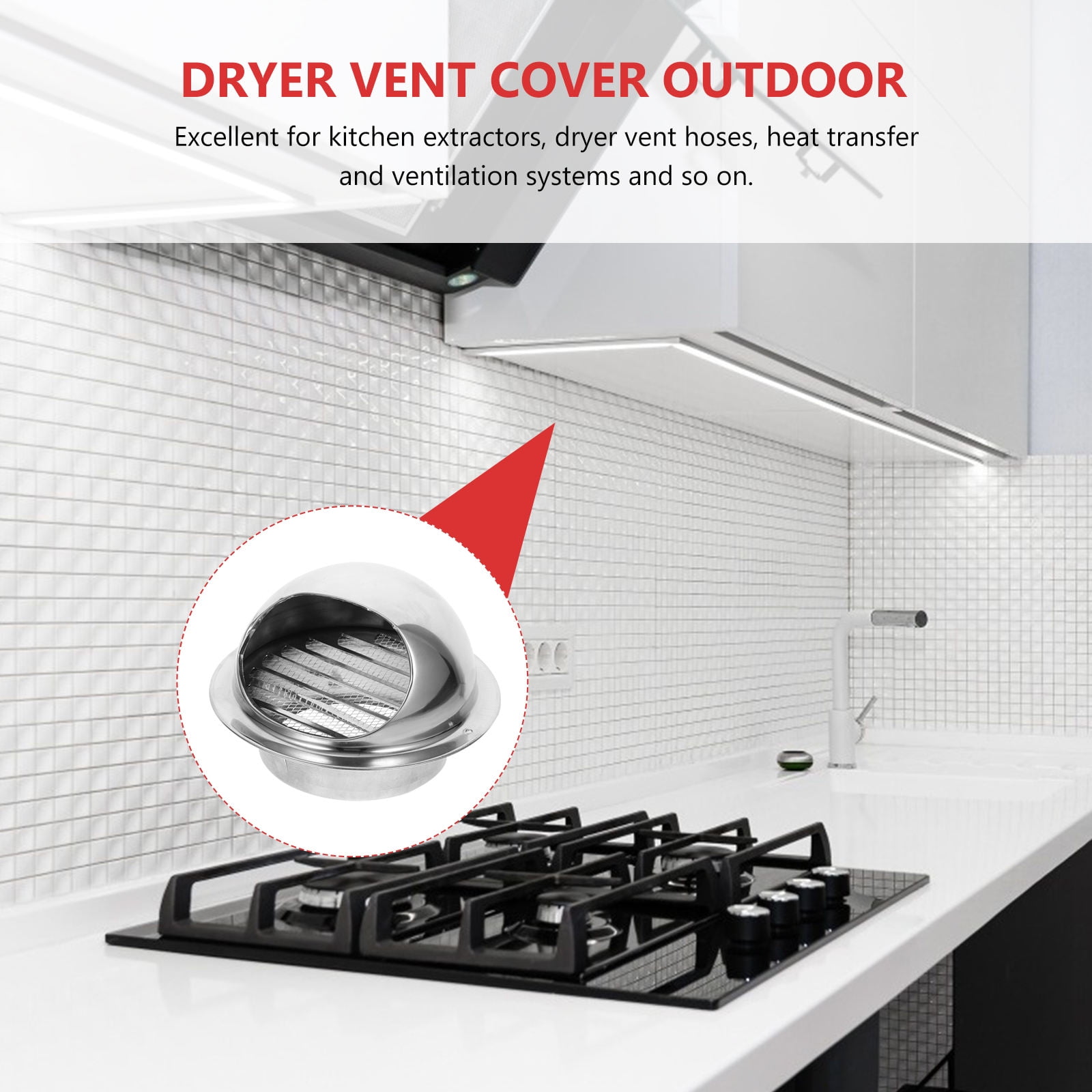SOPOTUTU Wall Vent Cover 304 Stainless Steel Durable Rainproof Round Exhaust Vent for Protection 3Pcs