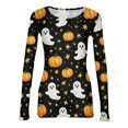 thumbnail image 4 of Halloween Going Out Tops for Women Long Sleeve Slim Fitted Ribbed Funny Pumpkin Ghost Tunic Blouse Party Crew Neck Spring Day Fashion Clothing Yellow L, 4 of 6
