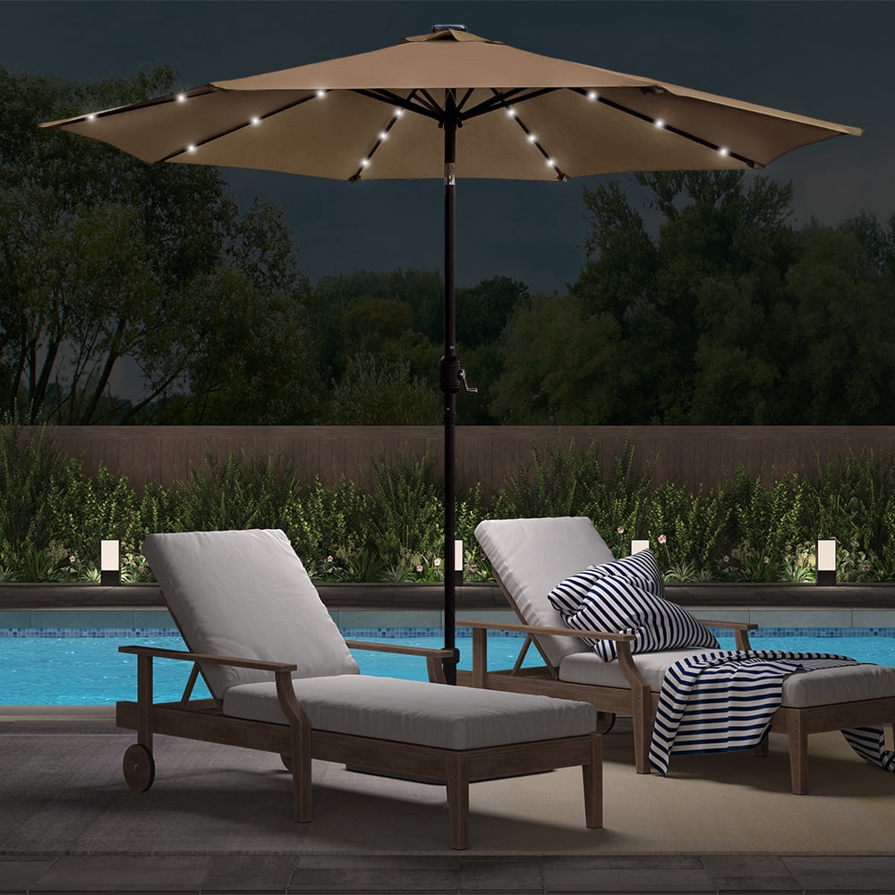 Abble 9ft Solar LED Lighted Patio Umbrella, Table Market Umbrella, Outdoor Umbrella for Garden, Deck, Backyard, Pool and Beach