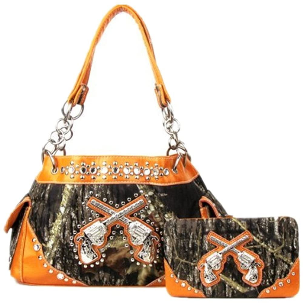 GoCowgirl Western Crossed Guns Purse Camouflage Handbag Camo W Matching Wallet Orange