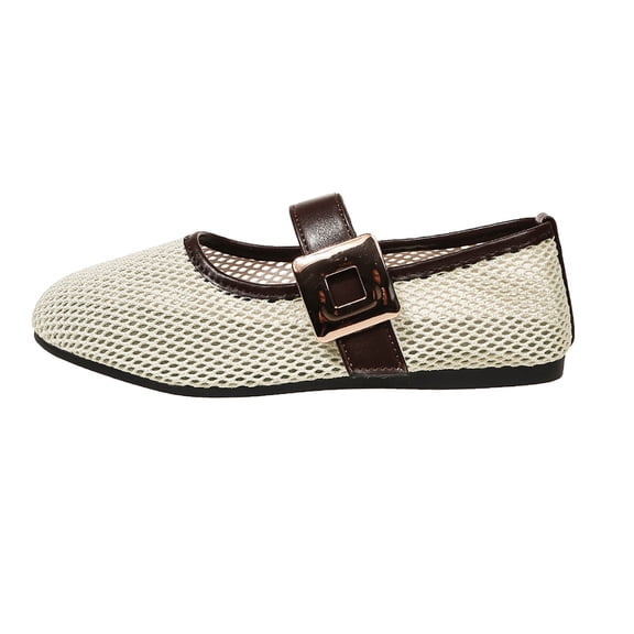 Women’s Summer Flat Shoes Slip On Round Toe Hollow Out Retro Square Metal Buckle Casual Fashion Brown 7