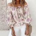 thumbnail image 1 of Top con mangas acampanadas y hombros descubiertos,Blusa con estampado floral y volantes para mujer, blusa con mangas con volantes y estampado floral, funcionalidad inteligente, 1 of 4