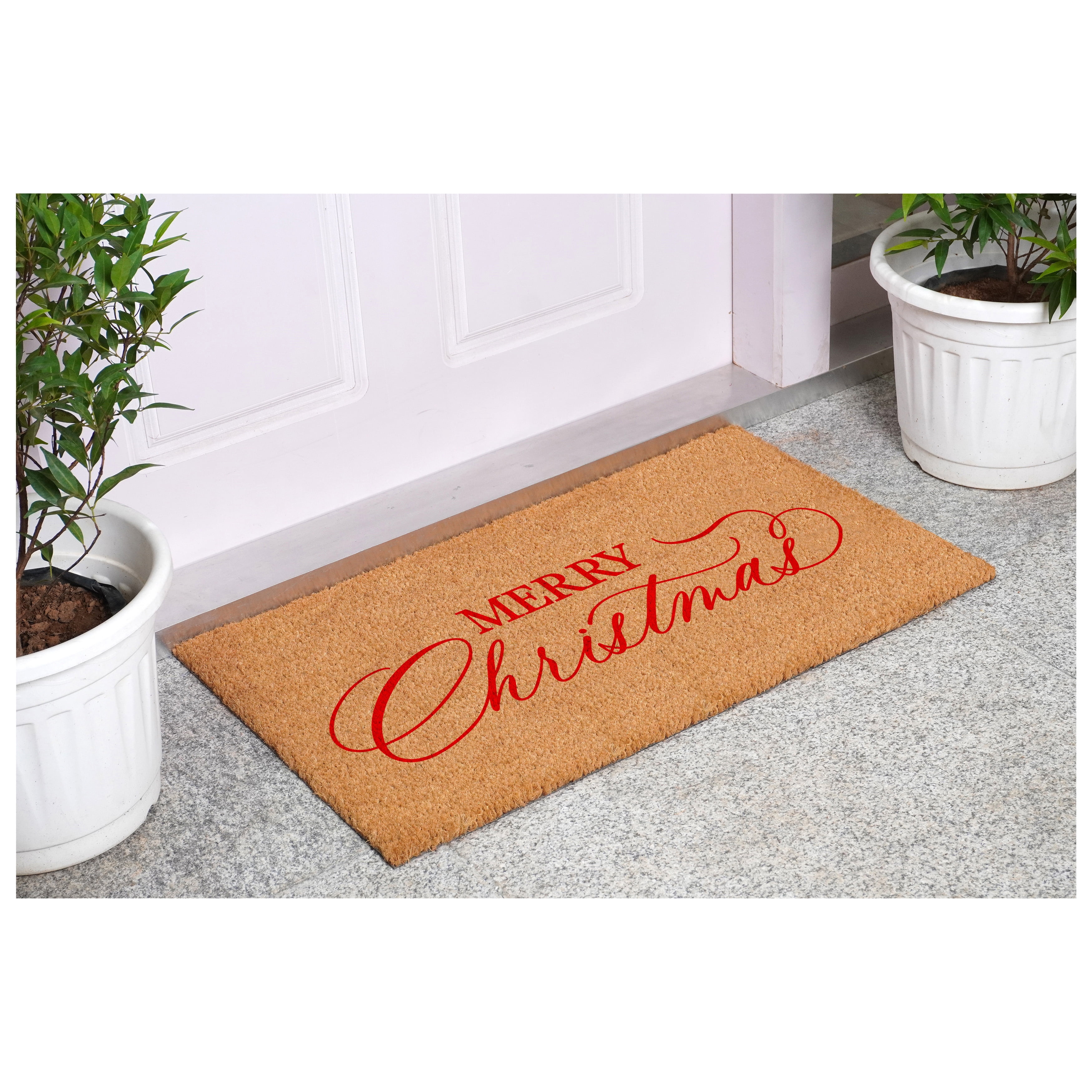 Red Christmas Calligraphy Doormat, 17" x 29"