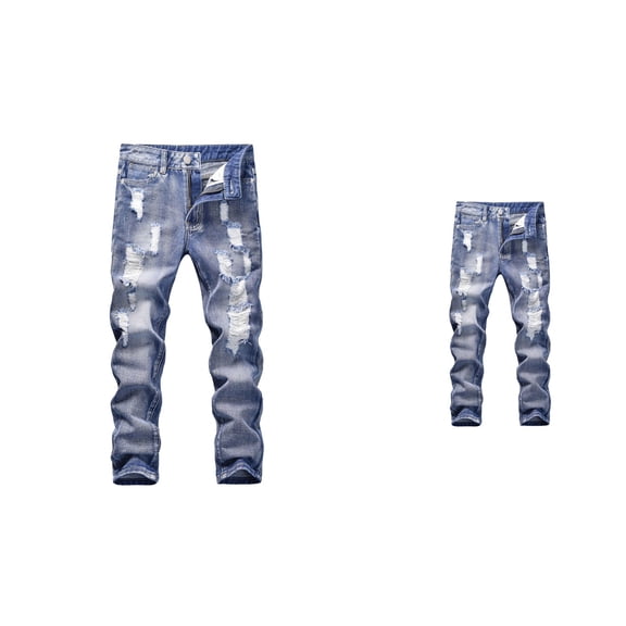 Distressed Skinny Fit Stretch Denim Jeans for Boys, Ripped Stacked Pants, Destroyed Casual Slim Fit