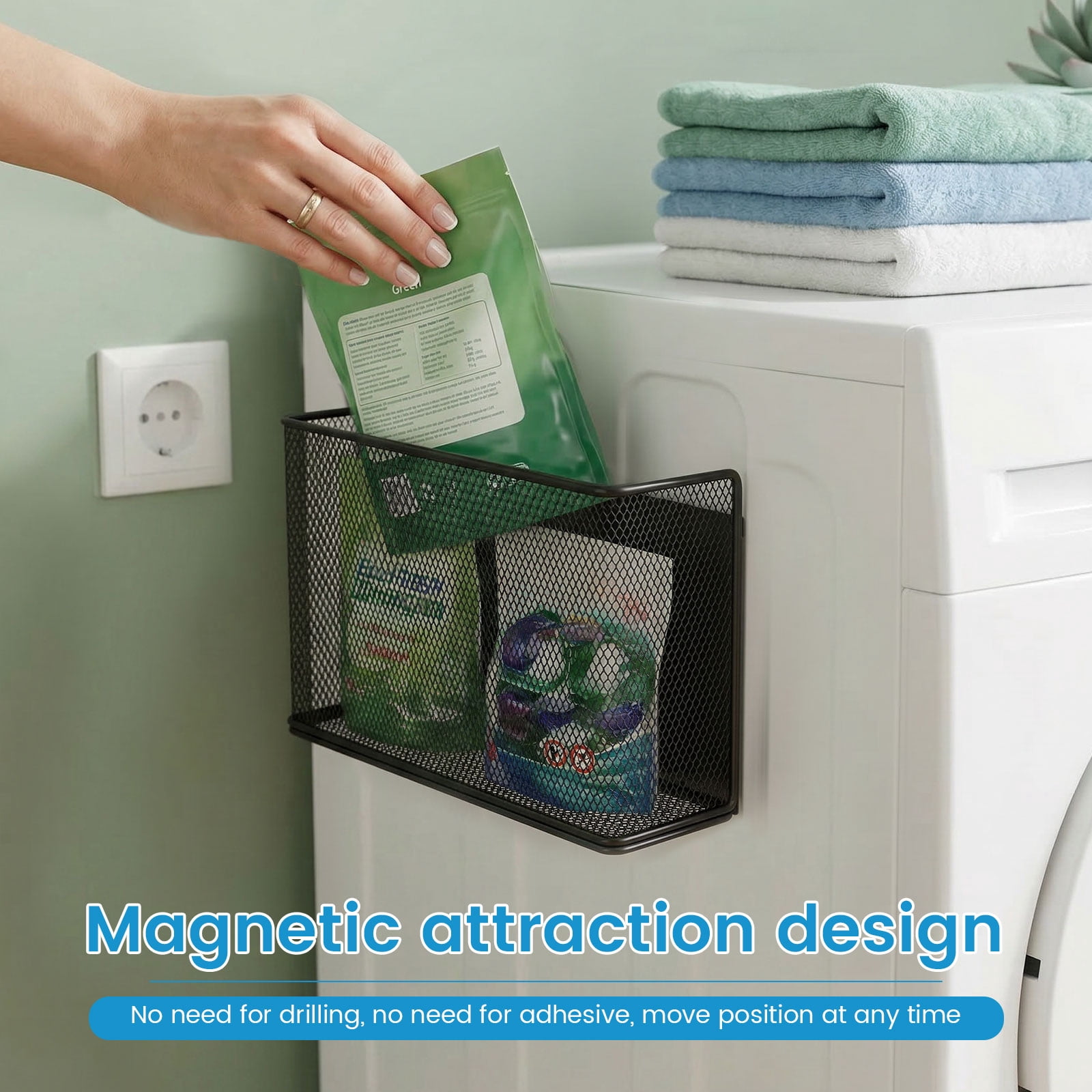 Magnetic Shelf Basket Container Organizer Holder Storage Rack Container for Fridge Whiteboard Washing Machine Home Kitchen Laundry Office School 1 Pack
