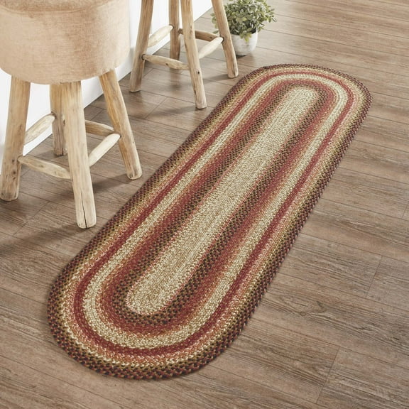 VHC Brands Ginger Spice Rug Hall Runner with PVC Pad, Jute Blend, Oval, Orange Red Tan, 22x72 inches