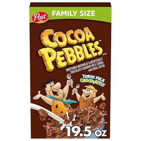 Post Cocoa PEBBLES Breakfast Cereal, Gluten Free, Cocoa Flavored Crispy Rice Cereal, Breakfast Snacks, 19.5 Oz