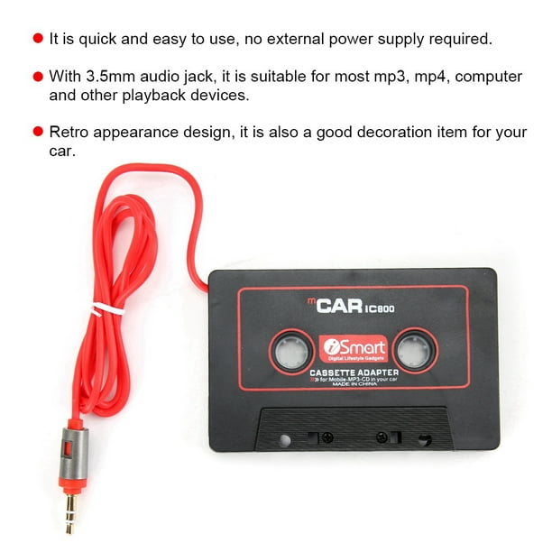 Adaptateur de cassette Peahefy, adaptateur de cassette de voiture,  adaptateur de cassette stéréo de voiture lecteur CD MD MP3 MP4 vers audio  auxiliaire 3,5 mm pour téléphone portable 