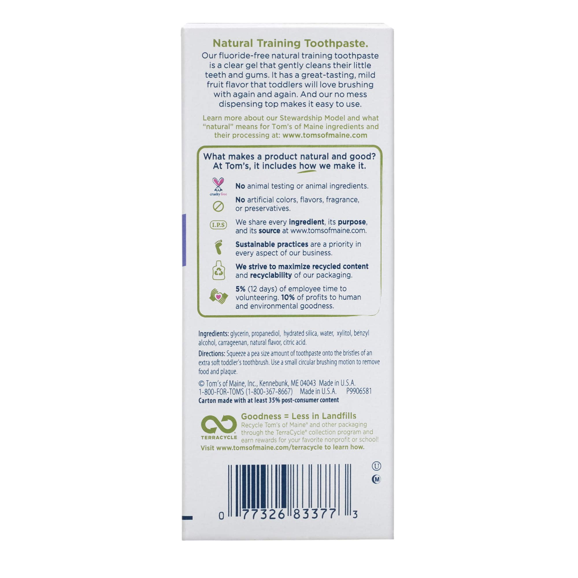 Tom's of Maine Toddlers Fluoride-Free Natural Toothpaste in Mild Fruit Gel, 1.75 Ounce (Pack of 6)