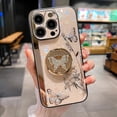 thumbnail image 2 of Case for iPhone 16 Pro Max,3D Butterfly Flower Kickstand Bling Glitter Diamond Marble Ring Stand Shockproof Women Girls Rhinestone Phone Case for iPhone 16 Pro Max,6.9 inch 2024 (DLH Gold), 2 of 12